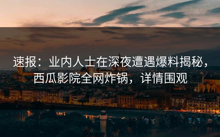 速报：业内人士在深夜遭遇爆料揭秘，西瓜影院全网炸锅，详情围观